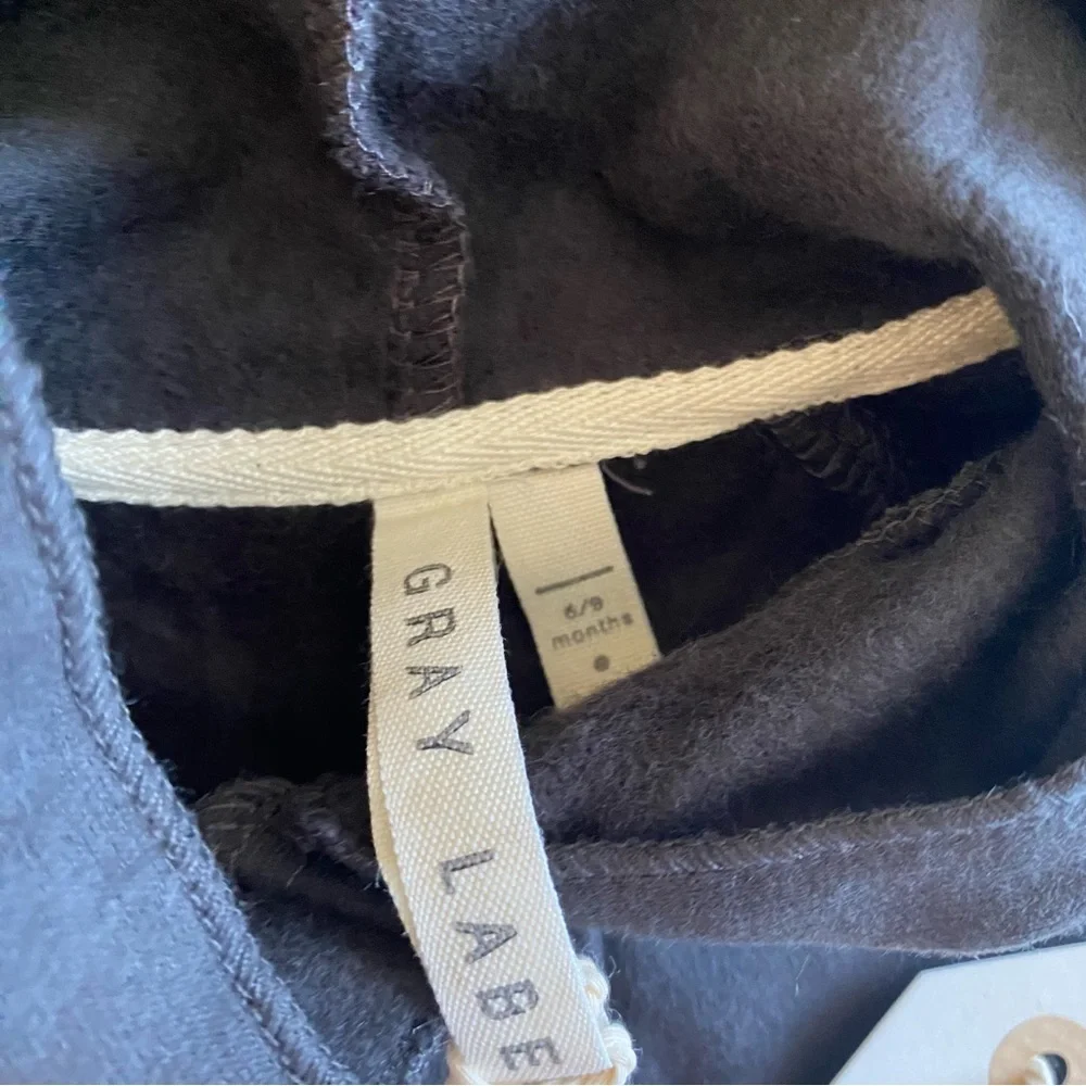 Gray Label Brand Hooded Cardigan 100% Organic‎ Cotton Gray 6-9 Months Snaps Tie